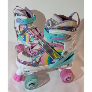 Sulifeel Rainbow Roller Skates Adjustable Size M Girls Pink Glitter Wheel lights